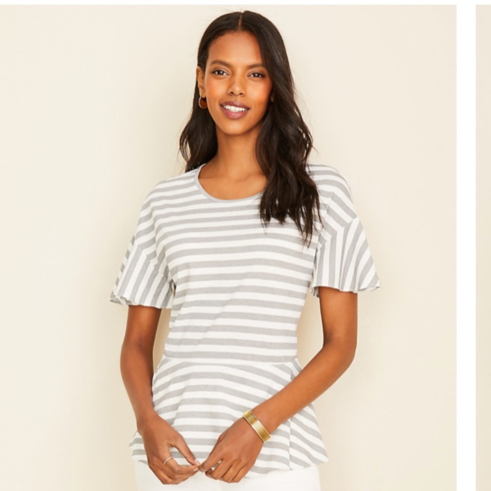 Ann Taylor XXSP Striped Drop Shoulder Peplum Top